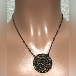 Vintage Axcess Liz Claiborne Brass Medallion Necklace